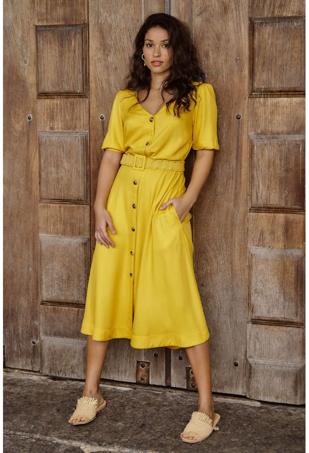 vestido de viscose amarelo