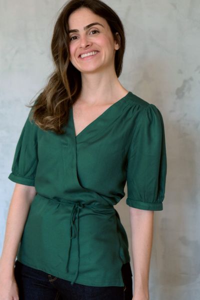 Blusa transpassada verde Clearance